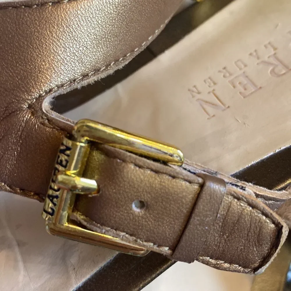 Lauren Ralph Lauren Thong Flat Buckle Gold Sandals
